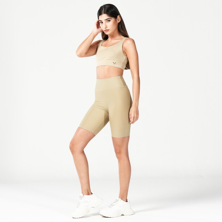Code Ribbed Biker Shorts - Sand